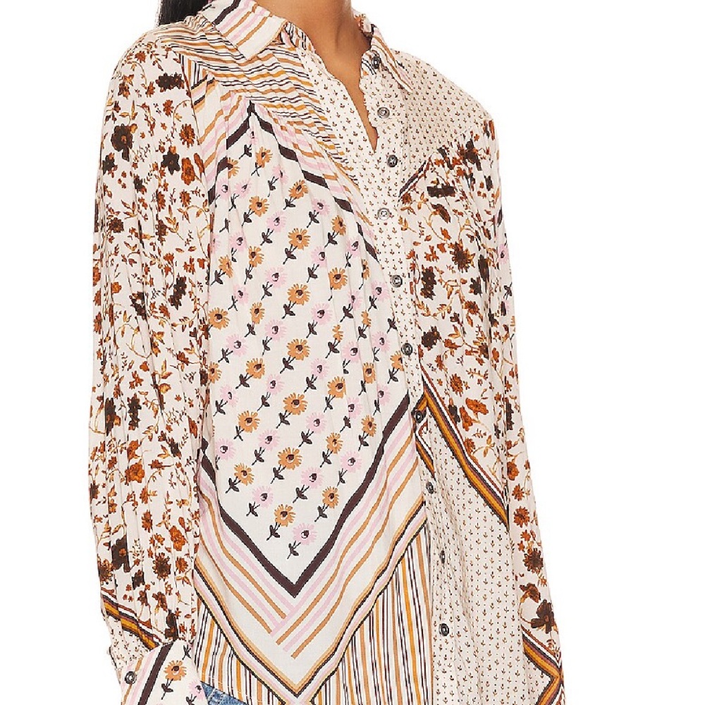 Free People Multicolor Patchwork Button-Down Shirt